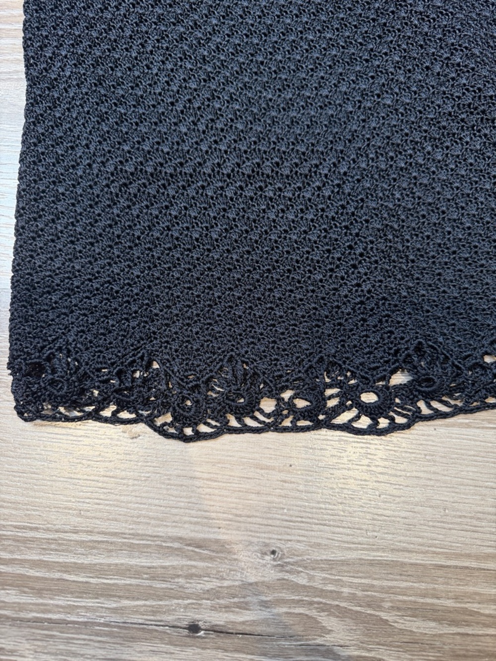 90s Ralph Lauren Black Hand‑Knit Slip Dress M Minimalist Lace Hem Vintage - Picture 5 of 8